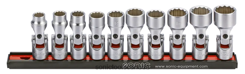 Sonic Cardan Socket Set 3/8" 12 Pt. On Rail 10-Pcs Reliable F0882J324