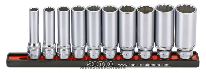 Sonic Flank Deep Socket Set 3/8" 12 Pt. On Rail 10-Pcs Latest F0882J333