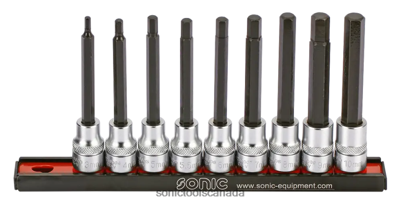 Sonic Hex Long Bit Socket Set 3/8" On Rail 9-Pcs Reliable F0882J2254